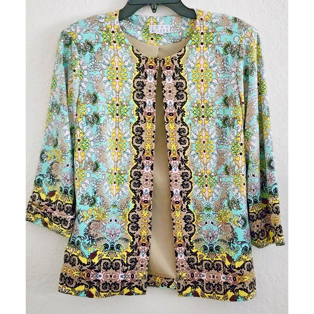 Jacket/Top-Joan Rivers-Blue Yellow Green-3/4 Length Sleeves-Size X-SMALL